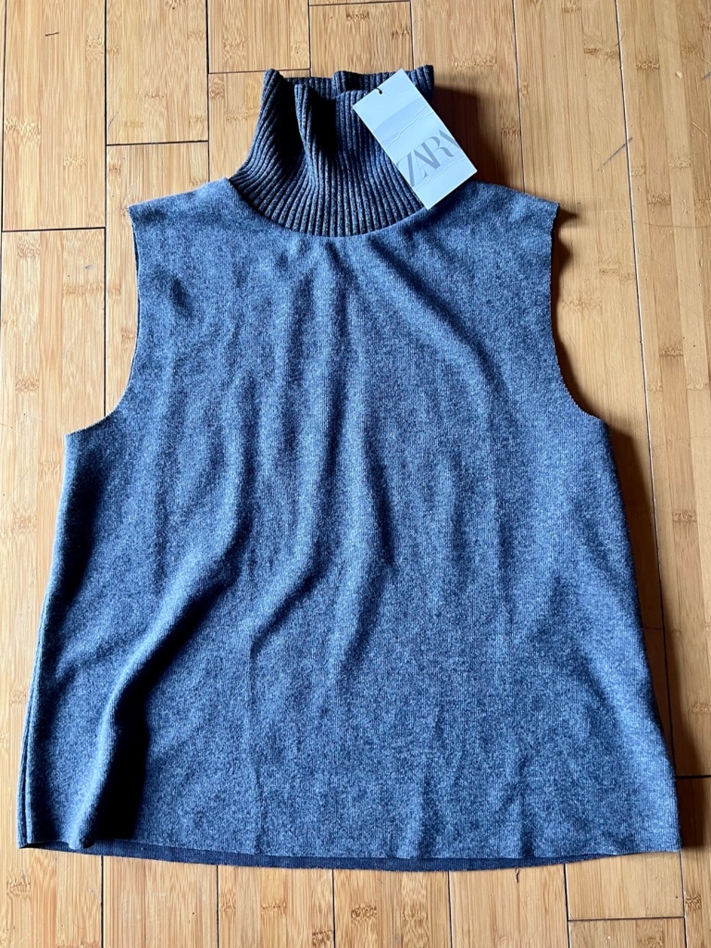 Zara Gray Sleeveless Turtleneck Pullover Sweater Knit Women’s Size L